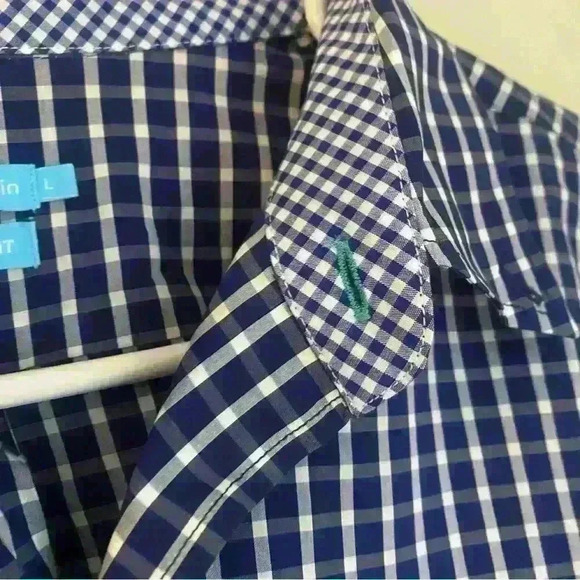 J McLaughlin Mens Shirt Sz Large Blue Gingham Plaid Linen Button Up Long Sleeve - Picture 6 of 7